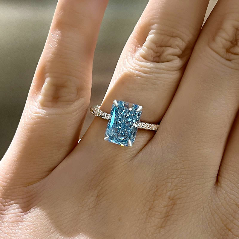 Exclusive Radiant Cut Light Aquamarine Blue Engagement Ring-Maxinejewelry