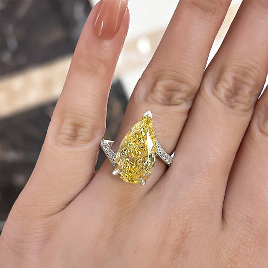 Gorgeous Pear Cut Yellow Sapphire Engagement Ring In Sterling Silver-Maxinejewelry