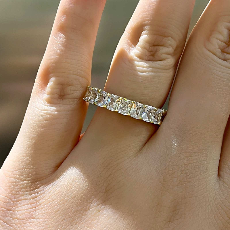 Elegant Yellow Gold Radiant Cut Women's Wedding Band In Sterling Silver-Maxinejewelry