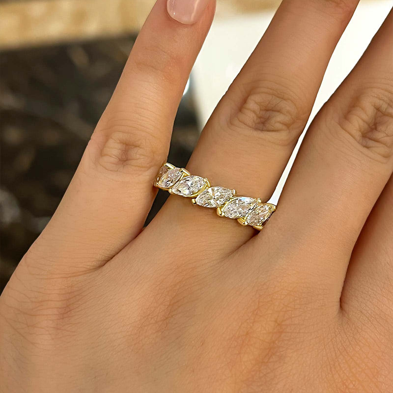 Fashion Yellow Gold Marquise Cut Diamond Wedding Band In Sterling Silver-Maxinejewelry