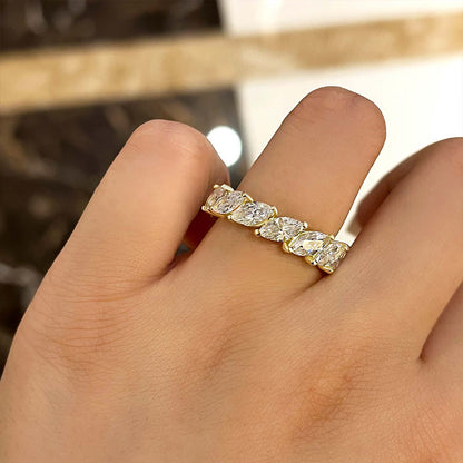 Fashion Yellow Gold Marquise Cut Diamond Wedding Band In Sterling Silver-Maxinejewelry