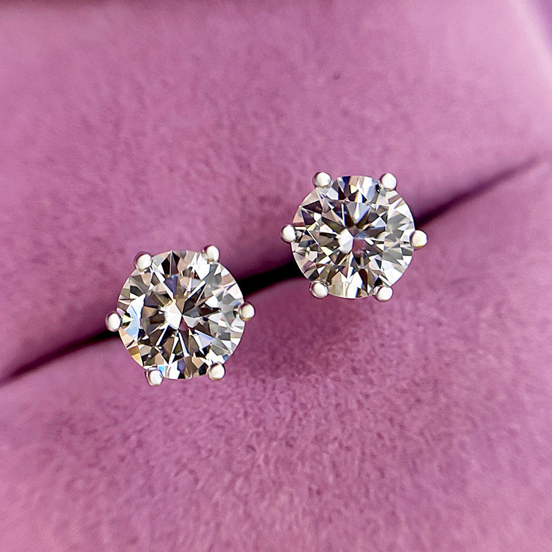 Moissanite Classic 2.0 Carat Round Cut Stud Earrings