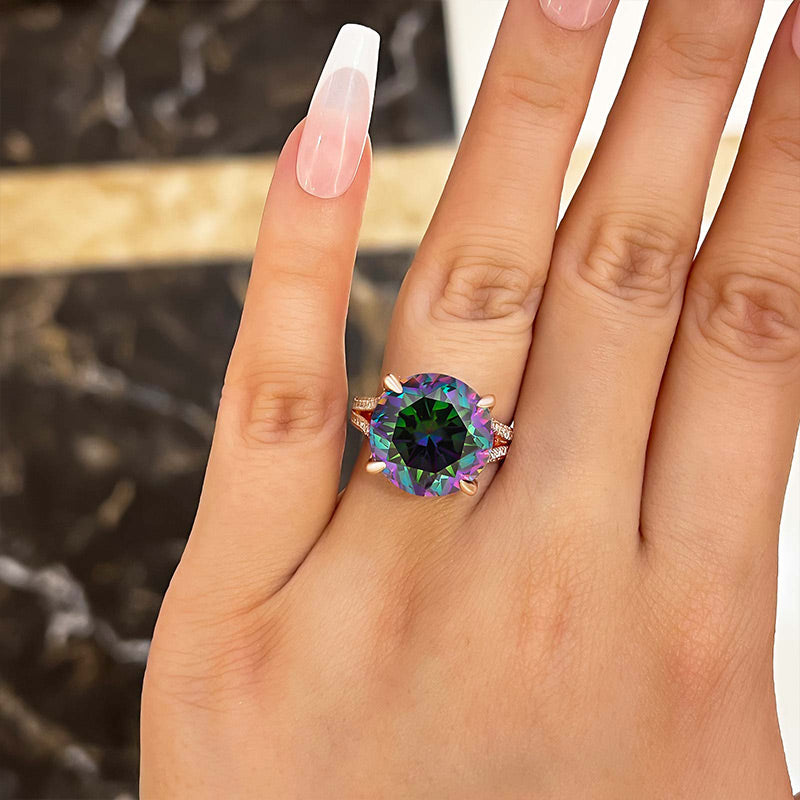 Luxurious Rose Gold Split Shank Round Cut Alexandrite Engagement Ring In Sterling Silver-Maxinejewelry