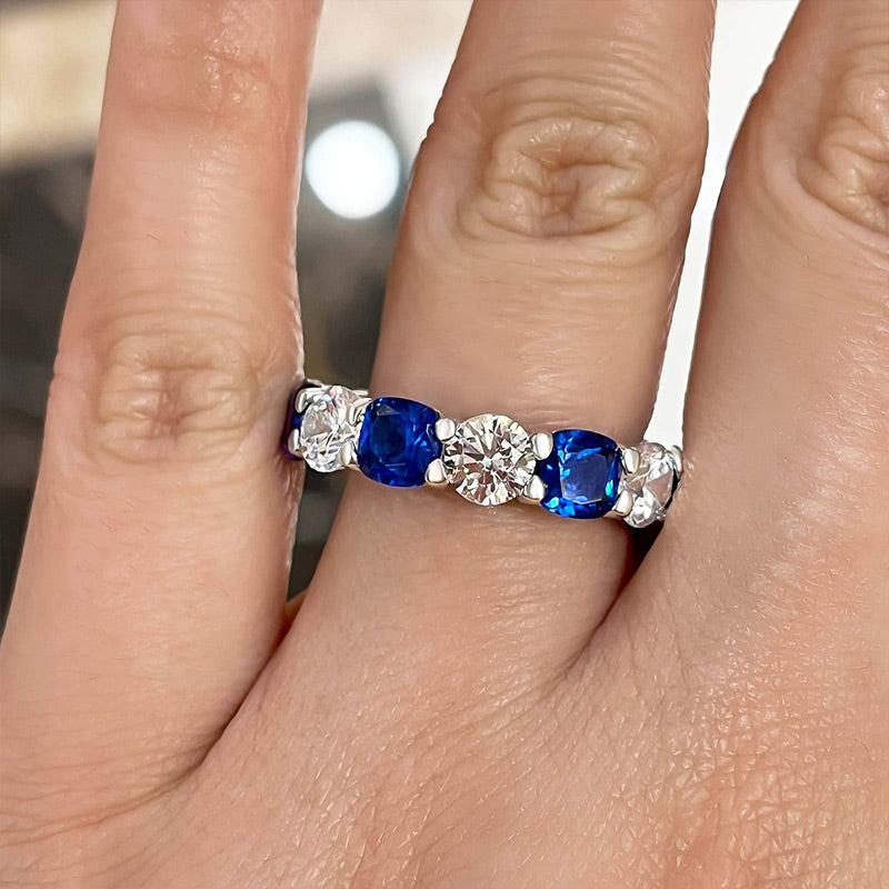 Gorgeous Blue &amp; White Sapphire Wedding Band For Women In Sterling Silver-Maxinejewelry