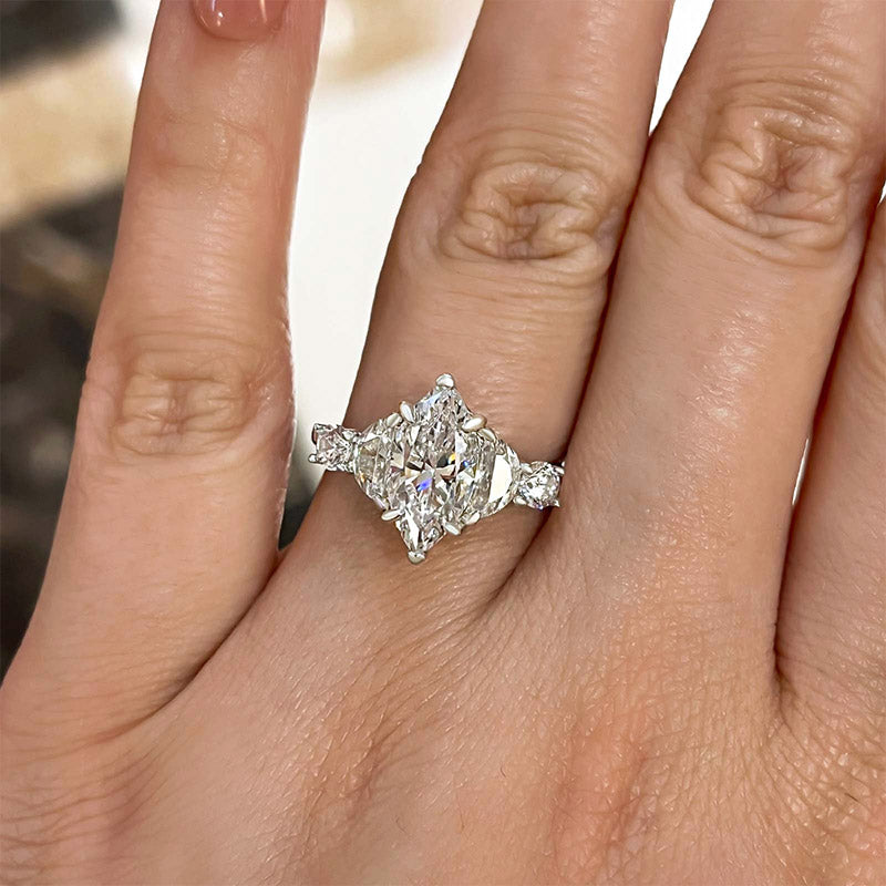 Stunning Marquise Cut Three Stone Engagement Ring In Sterling Silver-Maxinejewelry