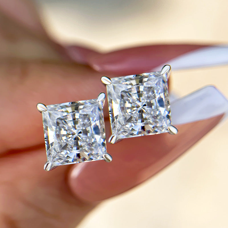 Princess Cut Sona Simulated Diamond Stud Earrings In Sterling Silver