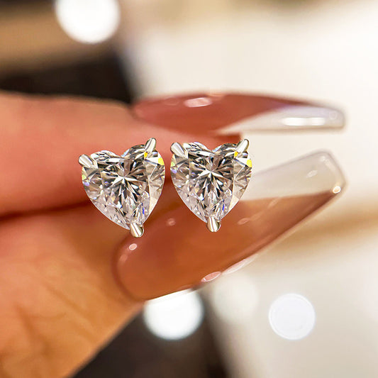 Heart Shaped Simulated Diamond Women's Stud Earrings In Sterling Silver