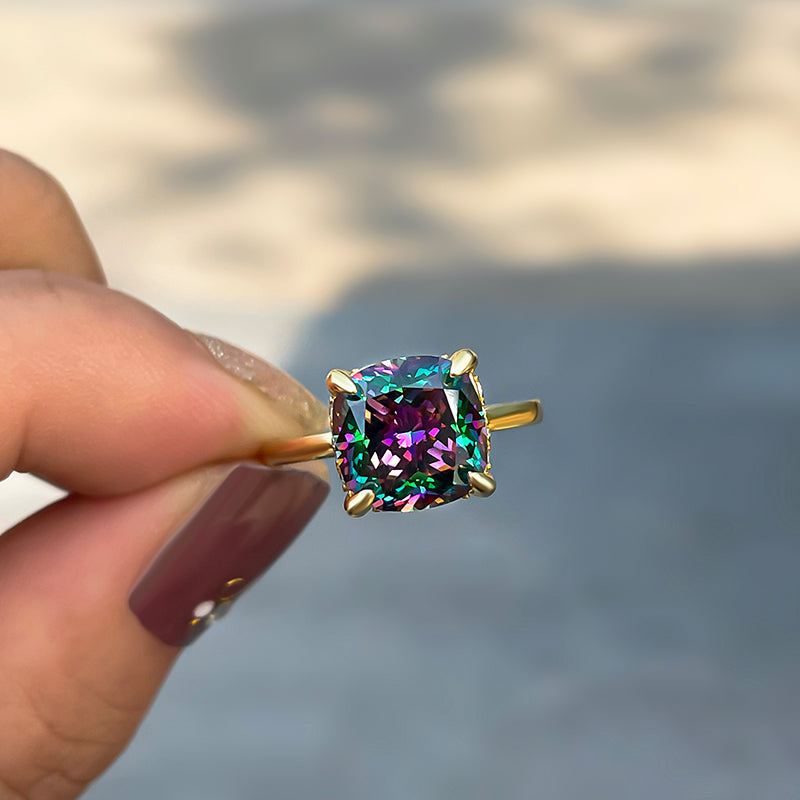 Noble 3.5 Carat Cushion Cut Alexandrite Engagement Ring for Women In Sterling Silver-Maxinejewelry