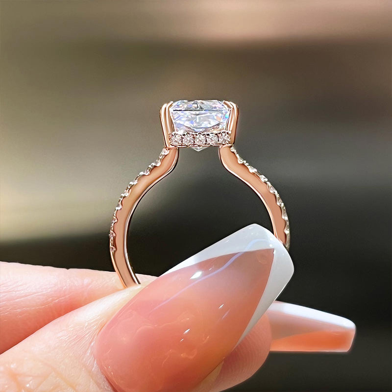 Elegant Rose Gold Radiant Cut Engagement Ring In Sterling Silver-Maxinejewelry