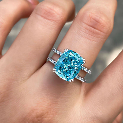 Unique Design Cushion Cut Light Aquamarine Blue Engagement Ring In Sterling Silver-Maxinejewelry