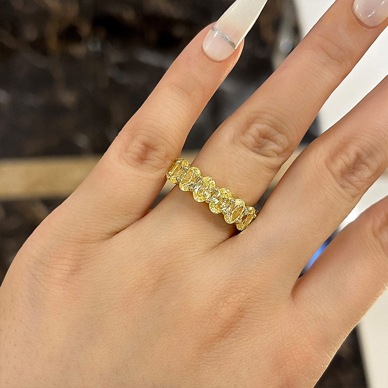 Gorgeous Yellow Gold Oval Cut Yellow Sapphire Wedding Band For Women -Maxinejewelry