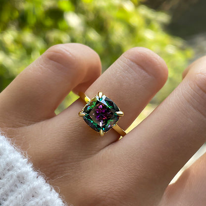 Noble 3.5 Carat Cushion Cut Alexandrite Engagement Ring for Women In Sterling Silver-Maxinejewelry