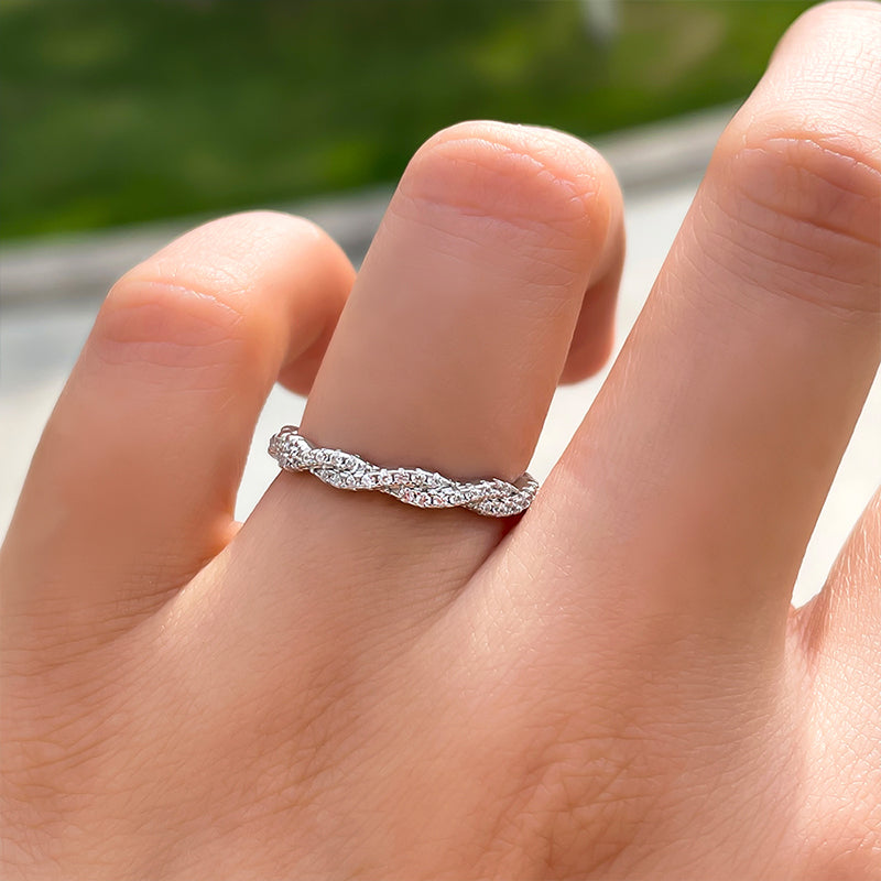 Elegant Pave Twist Eternity Wedding Band for Women In Sterling Silver-Maxinejewelry