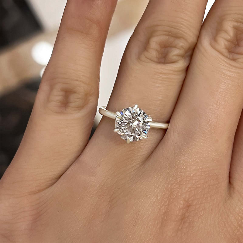 Classic Round Cut Solitaire Engagement Ring for Her In White Gold-Maxinejewelry