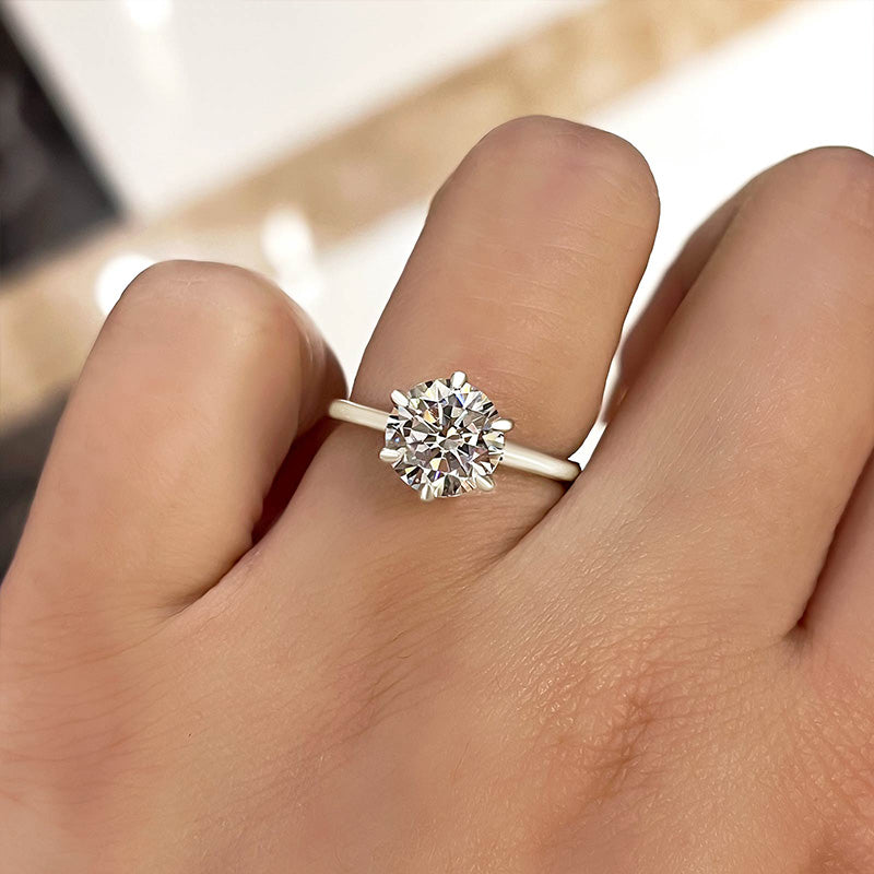 Classic Round Cut Solitaire Engagement Ring for Her In White Gold-Maxinejewelry