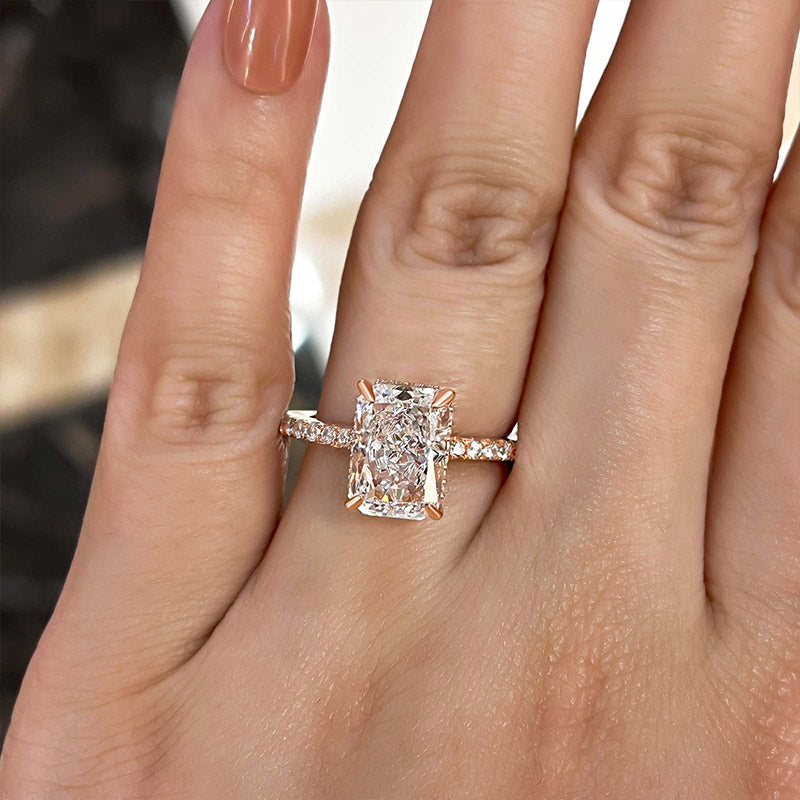 Rose Gold Radiant Cut Engagement Ring In Sterling Silver-Maxinejewelry