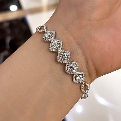 Gorgeous Halo Round Cut Bracelet For Women In Sterling Silver