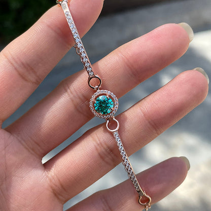 Romantic Rose Gold Round Cut Paraiba Tourmaline Bracelet In Sterling Silver