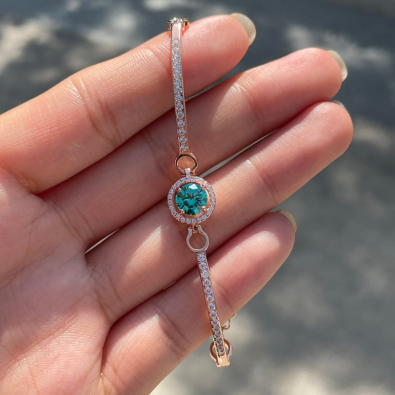 Romantic Rose Gold Round Cut Paraiba Tourmaline Bracelet In Sterling Silver