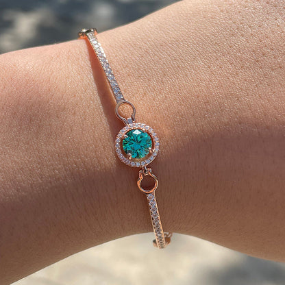 Romantic Rose Gold Round Cut Paraiba Tourmaline Bracelet In Sterling Silver