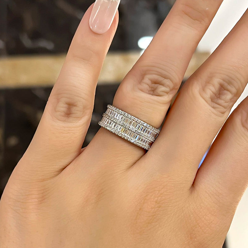 Sparkle Emerald Cut Women's Wedding Band In Sterling Silver-Maxinejewelry