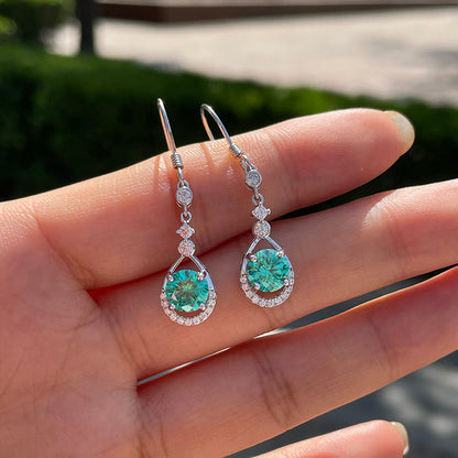 Stunning Round Cut Paraiba Tourmaline Drop Earrings In Sterling Silver