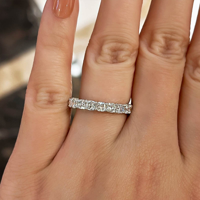 Stunning Cushion Cut Women's Wedding Band In Sterling Silver-Maxinejewelry