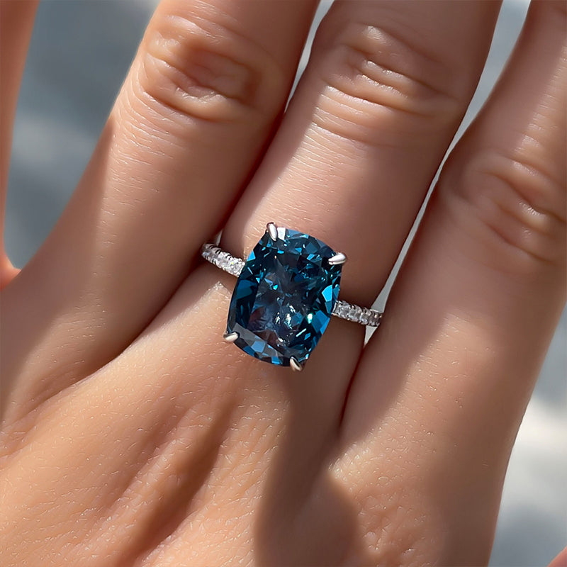 Exclusive Cushion Cut Montana Blue Sapphire Engagement Ring In Sterling Silver-Maxinejewelry