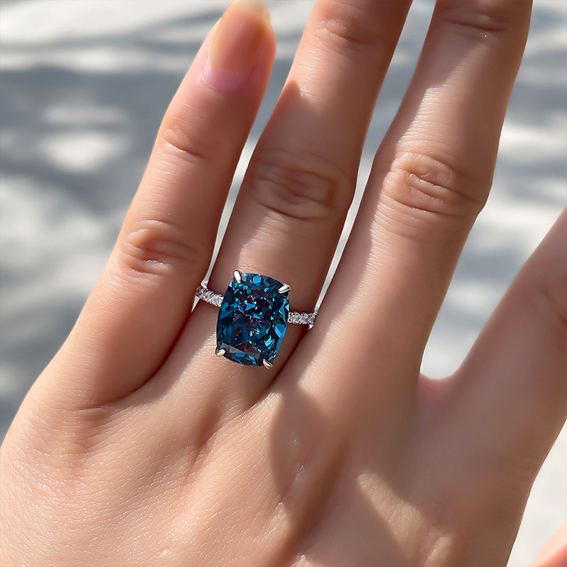 Exclusive Cushion Cut Montana Blue Sapphire Engagement Ring In Sterling Silver-Maxinejewelry