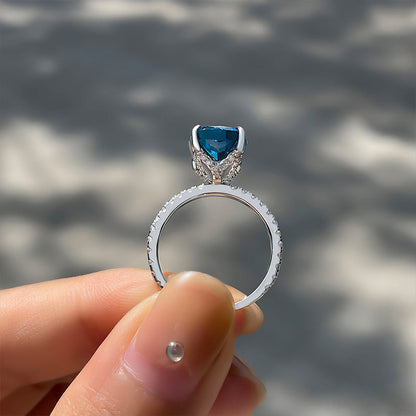 Exclusive Cushion Cut Montana Blue Sapphire Engagement Ring In Sterling Silver-Maxinejewelry