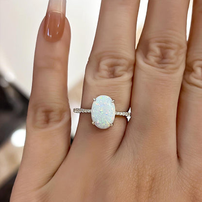 Elegant Oval Cut Opal Stone Engagement Ring In Sterling Silver-Maxinejewelry