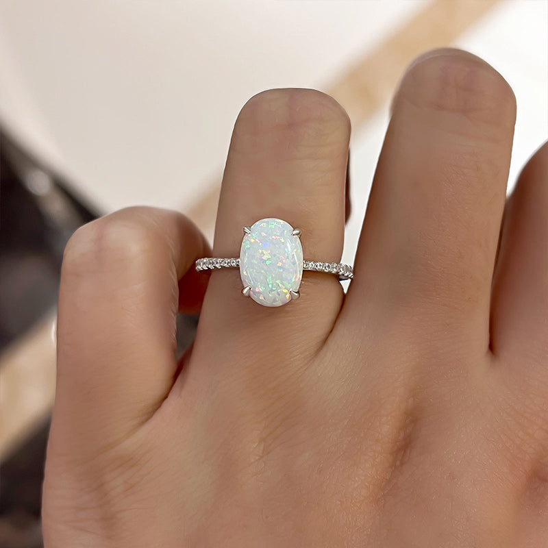 Elegant Oval Cut Opal Stone Engagement Ring In Sterling Silver-Maxinejewelry