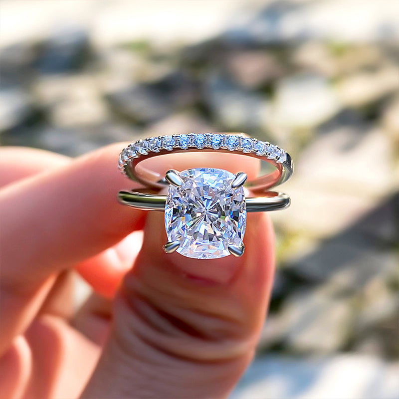 Classic 3.0 Carat Cushion Cut Bridal Set In Sterling Silver-Maxinejewelry