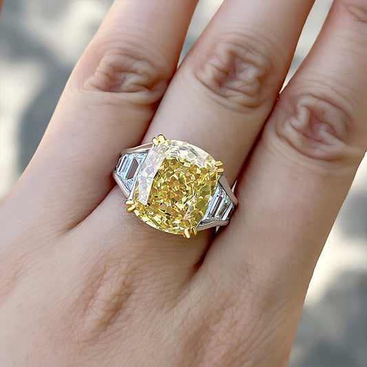 Luxurious Big Yellow Sapphire Engagement Ring In Sterling Silver-Maxinejewelry