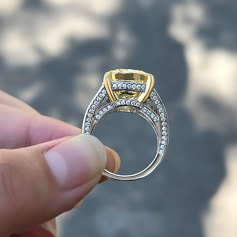 Luxurious Big Yellow Sapphire Engagement Ring In Sterling Silver-Maxinejewelry