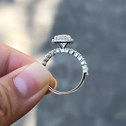 Stunning Halo Cushion Cut Engagement Ring In Sterling Silver-Maxinejewelry