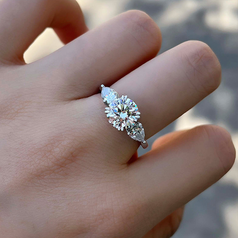 Exclusive Round Cut Three Stone Engagement Ring In Sterling Silver-Maxinejewelry