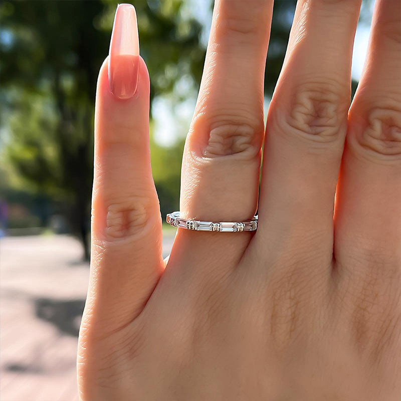 Fashion Emerald Cut Diamond Women's Wedding Band In Sterling Silver-Maxinejewelry