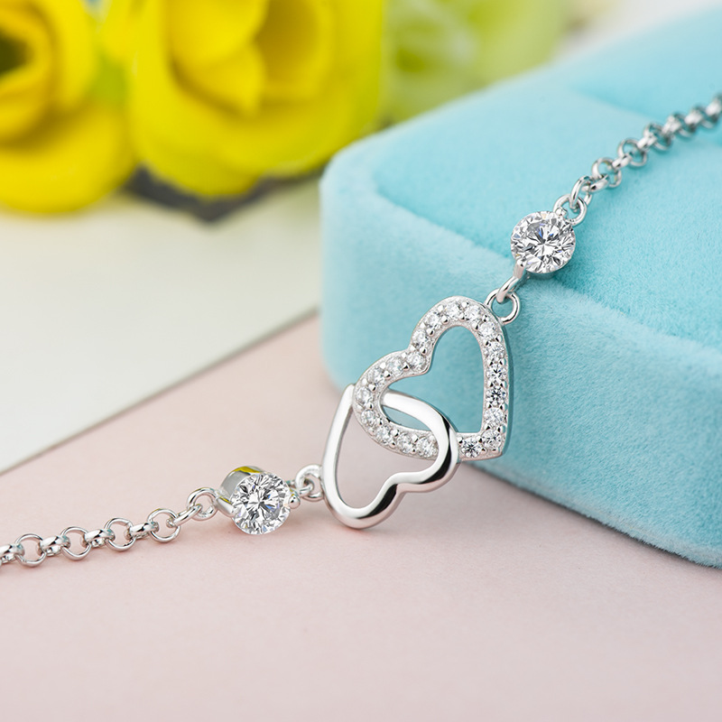 Sterling Silver Double Heart Bracelet For Women