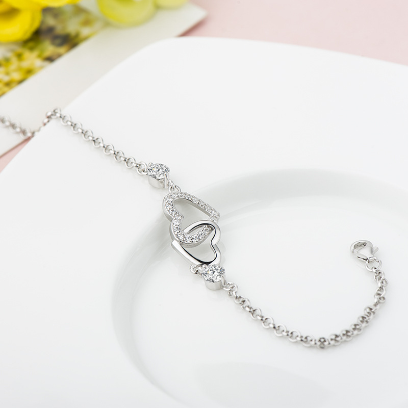 Sterling Silver Double Heart Bracelet For Women