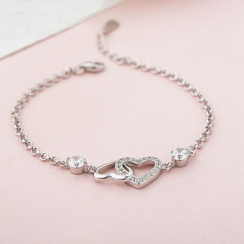 Sterling Silver Double Heart Bracelet For Women