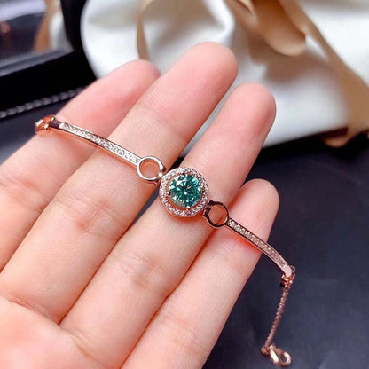 Romantic Rose Gold Round Cut Paraiba Tourmaline Bracelet In Sterling Silver