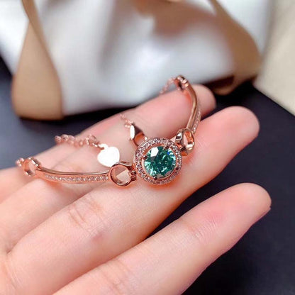 Romantic Rose Gold Round Cut Paraiba Tourmaline Bracelet In Sterling Silver