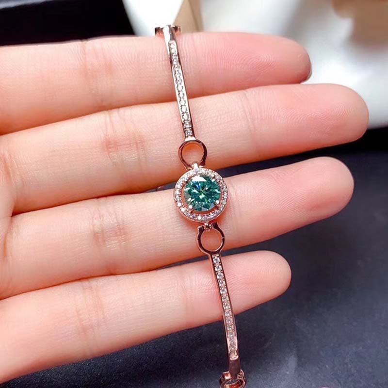 Romantic Rose Gold Round Cut Paraiba Tourmaline Bracelet In Sterling Silver