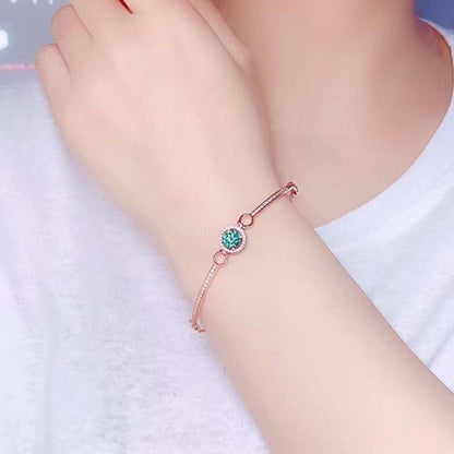 Romantic Rose Gold Round Cut Paraiba Tourmaline Bracelet In Sterling Silver