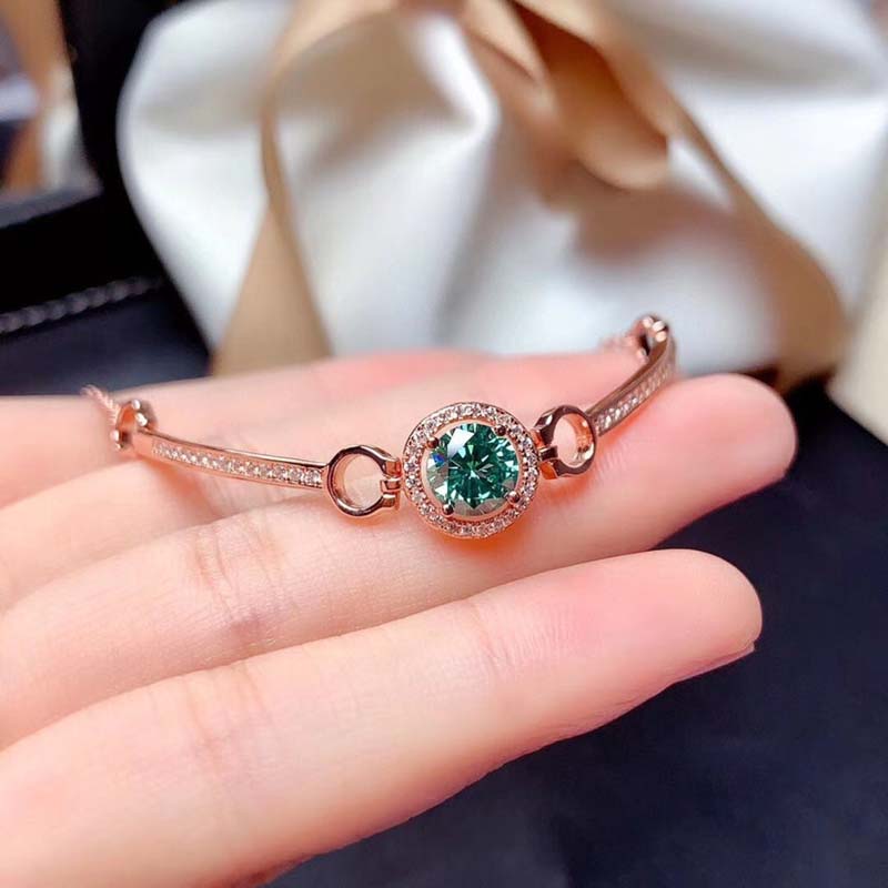 Romantic Rose Gold Round Cut Paraiba Tourmaline Bracelet In Sterling Silver-Maxinejewelry