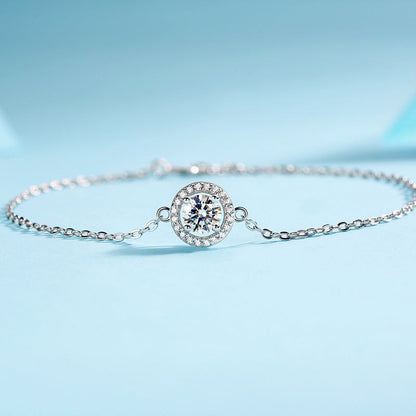 Excellent Halo Round Cut Moissanite Bracelet In Sterling Silver