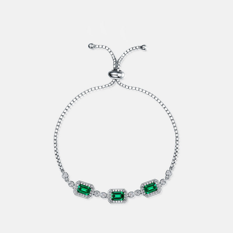 Luxury Emerald Cut Emerald Green Bracelet for Women In Sterling Silver