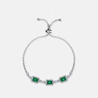 Luxury Emerald Cut Emerald Green Bracelet for Women In Sterling Silver