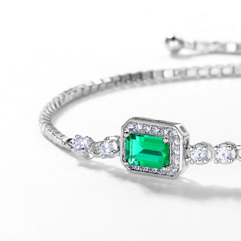 Luxury Emerald Cut Emerald Green Bracelet for Women In Sterling Silver